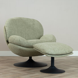 Sessel mit Hocker Isobel Leinen drehbar olivgrün