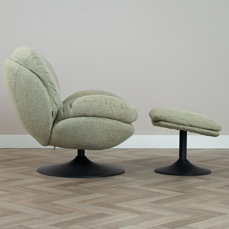 Sessel mit Hocker Isobel Leinen drehbar olivgrün