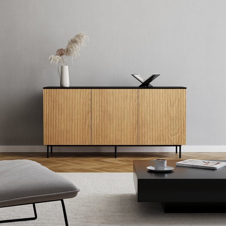 Sideboard Haley schwarz / Eiche hell 160x45x74 cm