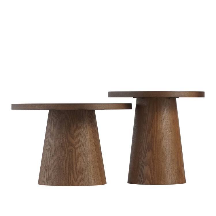 Couchtisch Set Mae Ø62 und Ø50 cm Eiche/Travetin