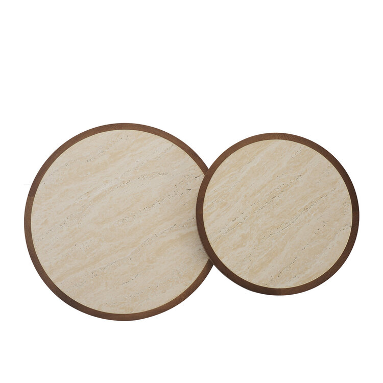 Couchtisch Set Mae Ø62 und Ø50 cm Eiche/Travetin