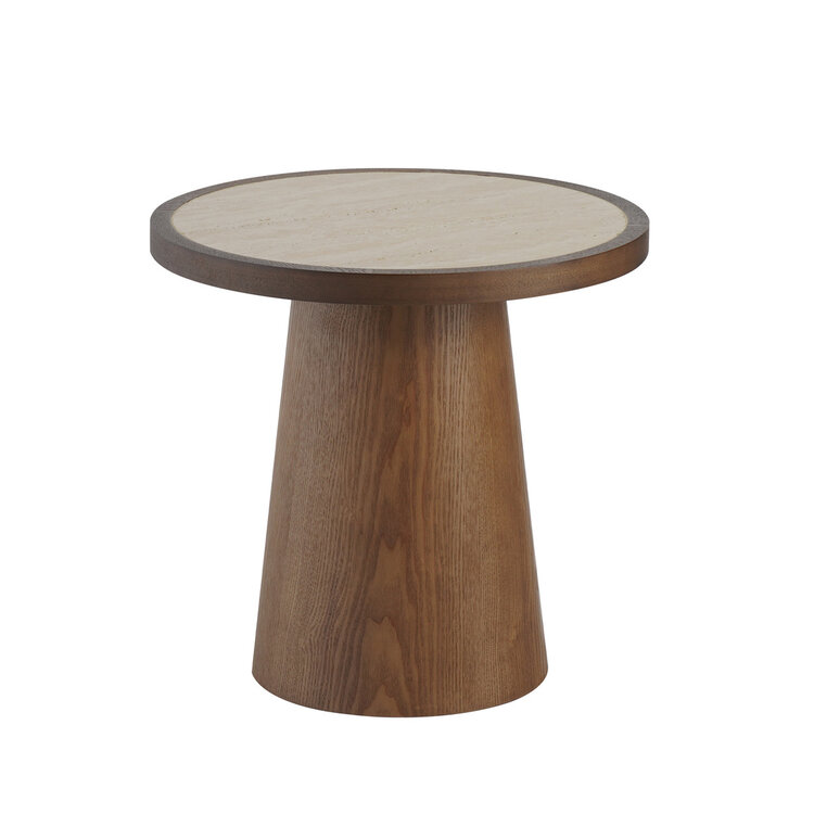 Couchtisch Set Mae Ø62 und Ø50 cm Eiche/Travetin