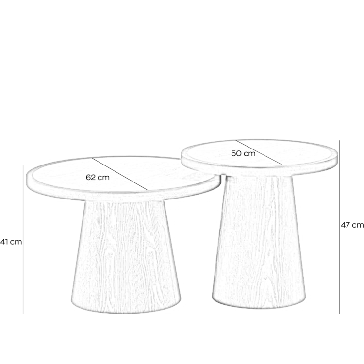 Couchtisch Set Mae Ø62 und Ø50 cm Eiche/Travetin