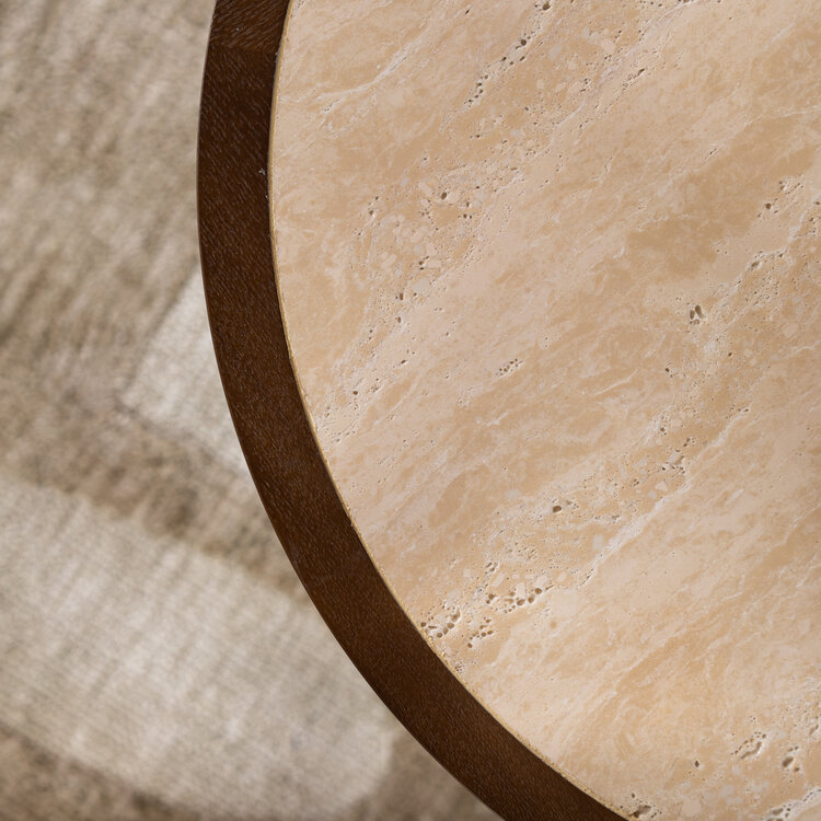 Couchtisch Set Mae Ø62 und Ø50 cm Eiche/Travetin