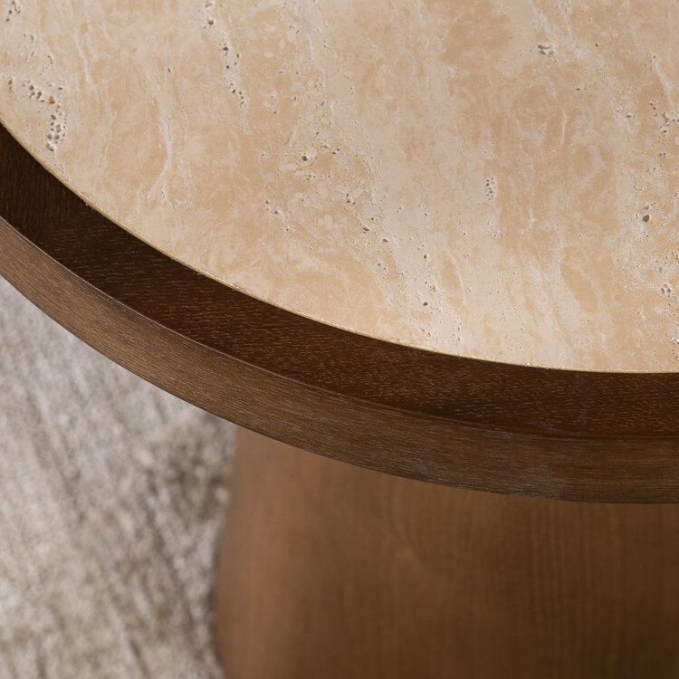 Couchtisch Set Mae Ø62 und Ø50 cm Eiche/Travetin