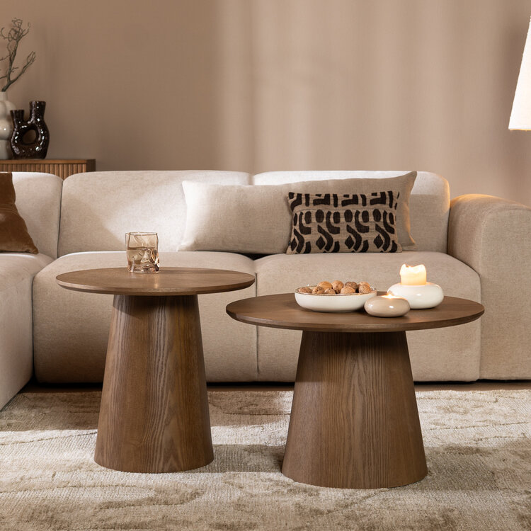 Couchtisch Set Ash rund Ø50 / 62 cm Eiche dunkel