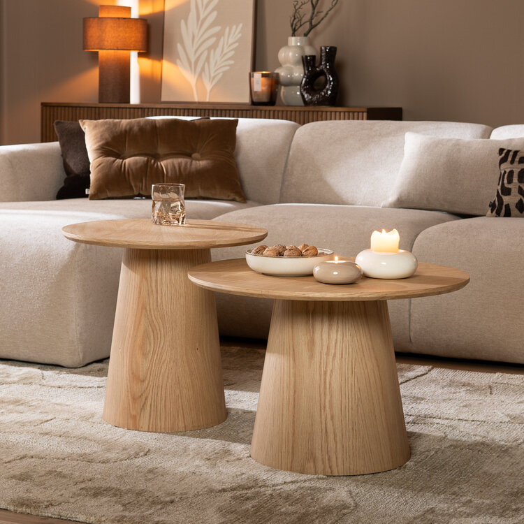 Couchtisch Set Ash rund Ø50 / 62 cm Eiche hell