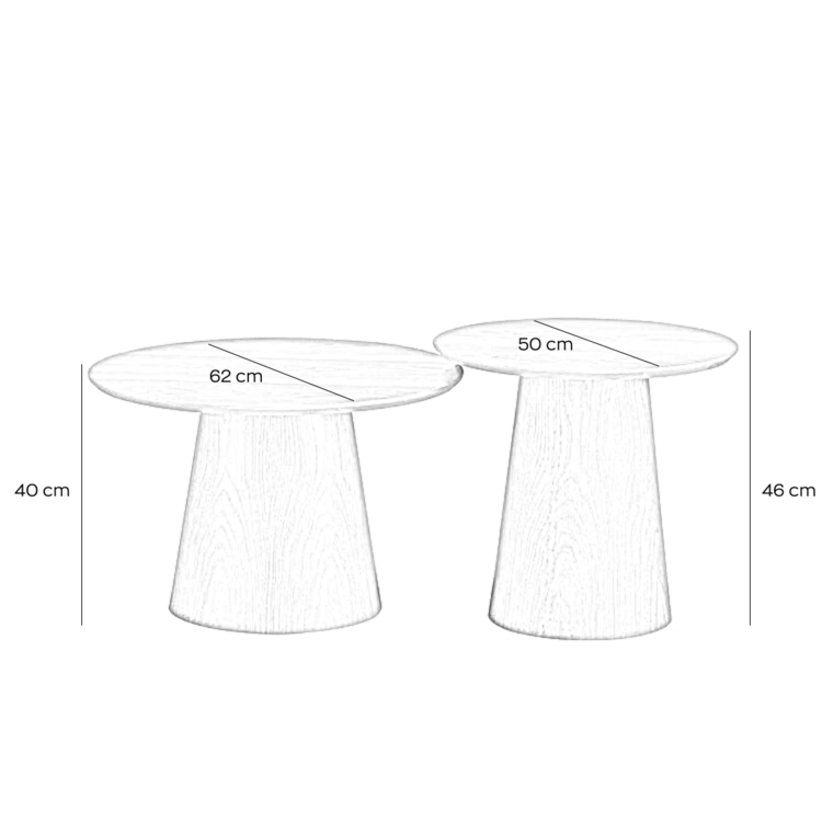 Couchtisch Set Ash rund Ø50 / 62 cm Eiche schwarz