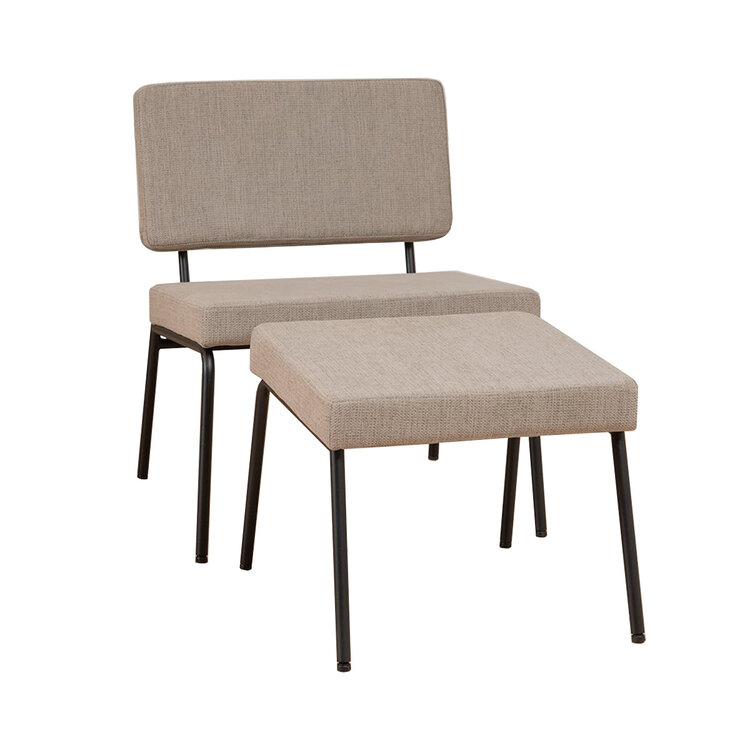 Sessel Espen mit Hocker recycelter Stoff beige