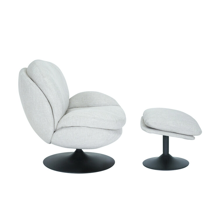 Sessel mit Hocker Isobel Leinen drehbar Off white