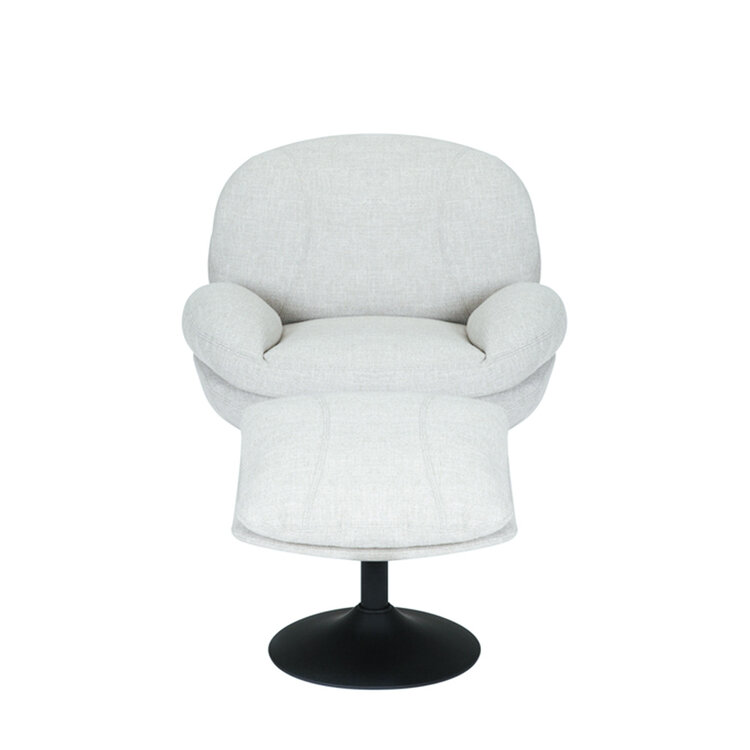 Sessel mit Hocker Isobel Leinen drehbar Off white