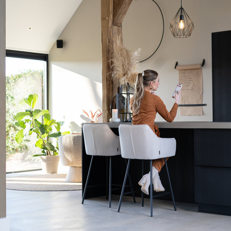 Barhocker Ciara Off white Leinen 65 - 78 cm