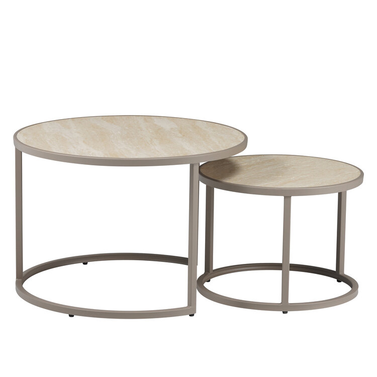 Couchtisch Set Sef Ø50 / 70cm Travertin beige