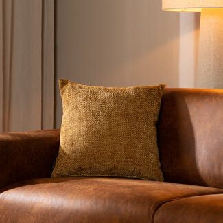 Kissen Feline Chenille Stoff ockergelb/cognac 45x45 cm