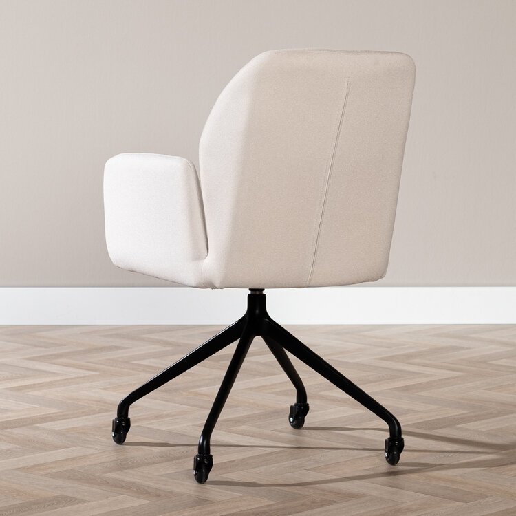 Esszimmerstuhl Runa recycelter Stoff mit Rollen off white