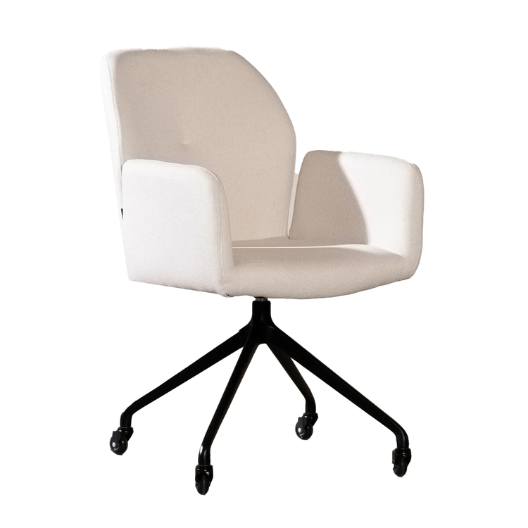 Esszimmerstuhl Runa recycelter Stoff mit Rollen off white