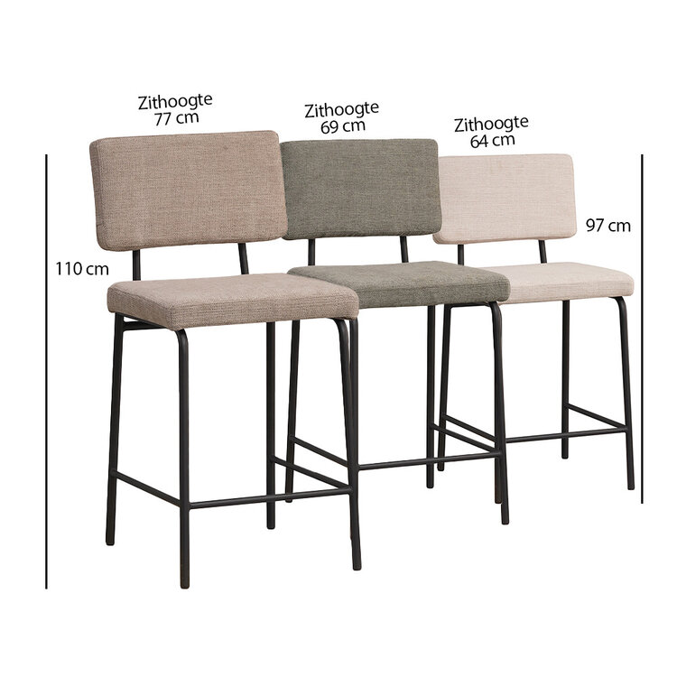 Barhocker Espen recycelter Stoff grün 64 - 77 cm