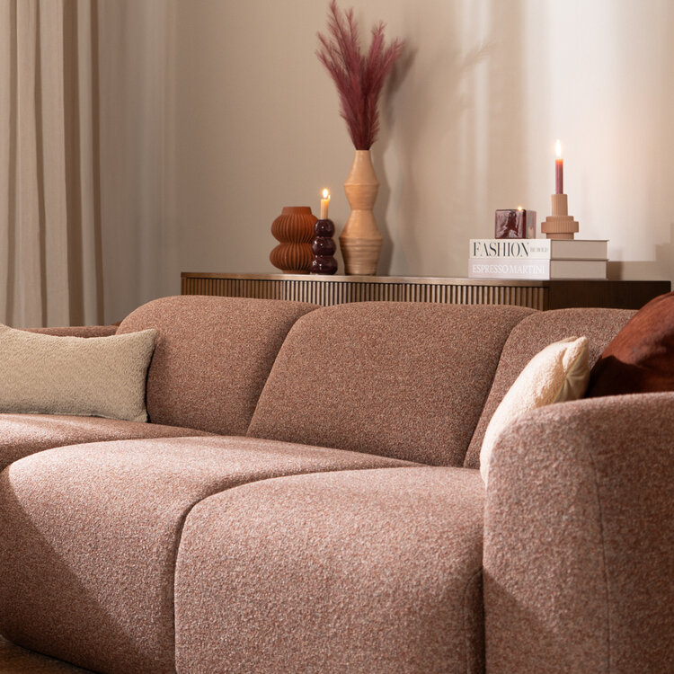 Ecksofa Maine Bouclé rot/rosa links