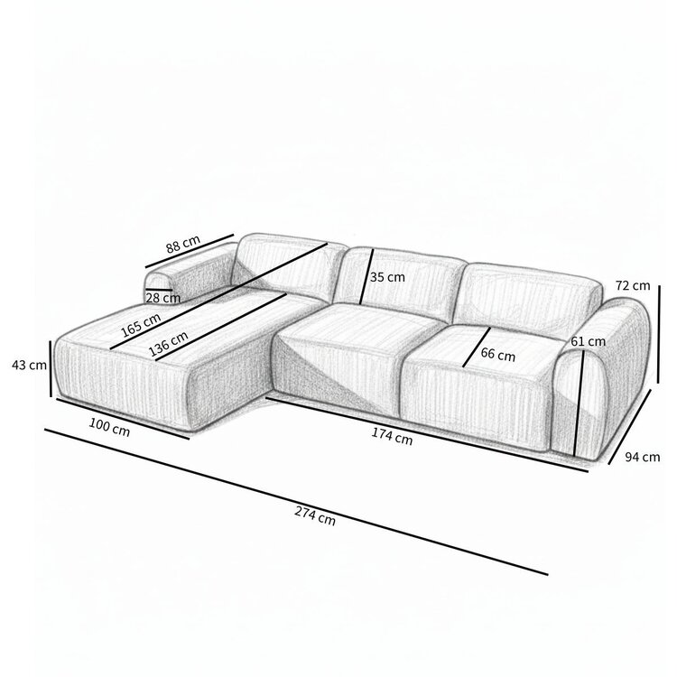 Ecksofa Maine Bouclé rot/rosa links