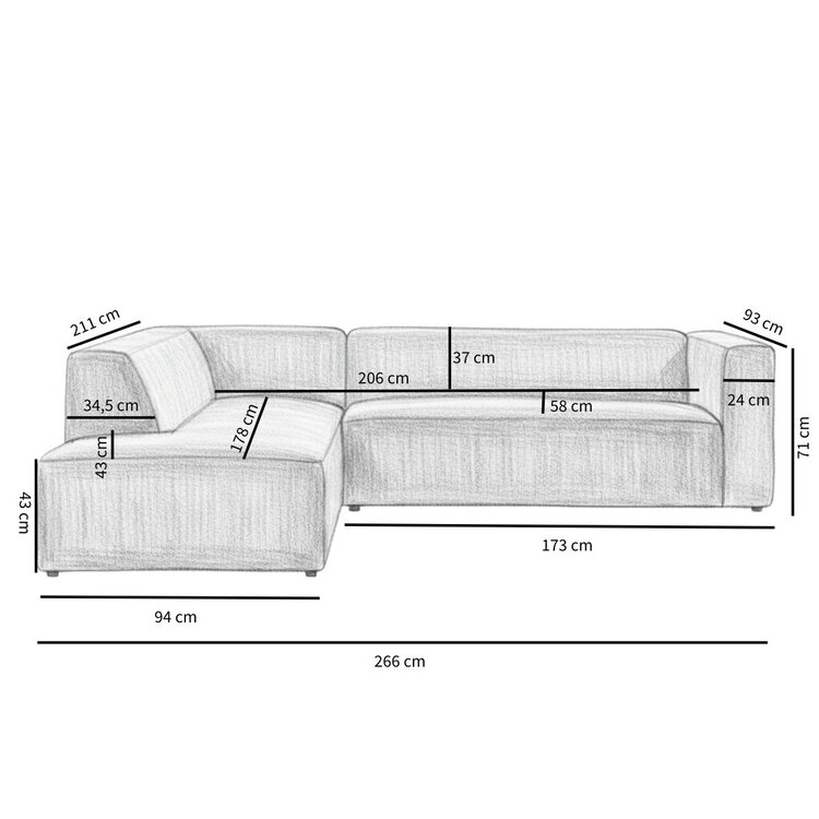 Ecksofa Memphis Chenille weiß/beige links