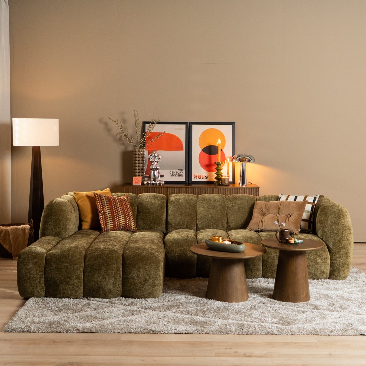 Ecksofa Luca Chenille olivgrün links