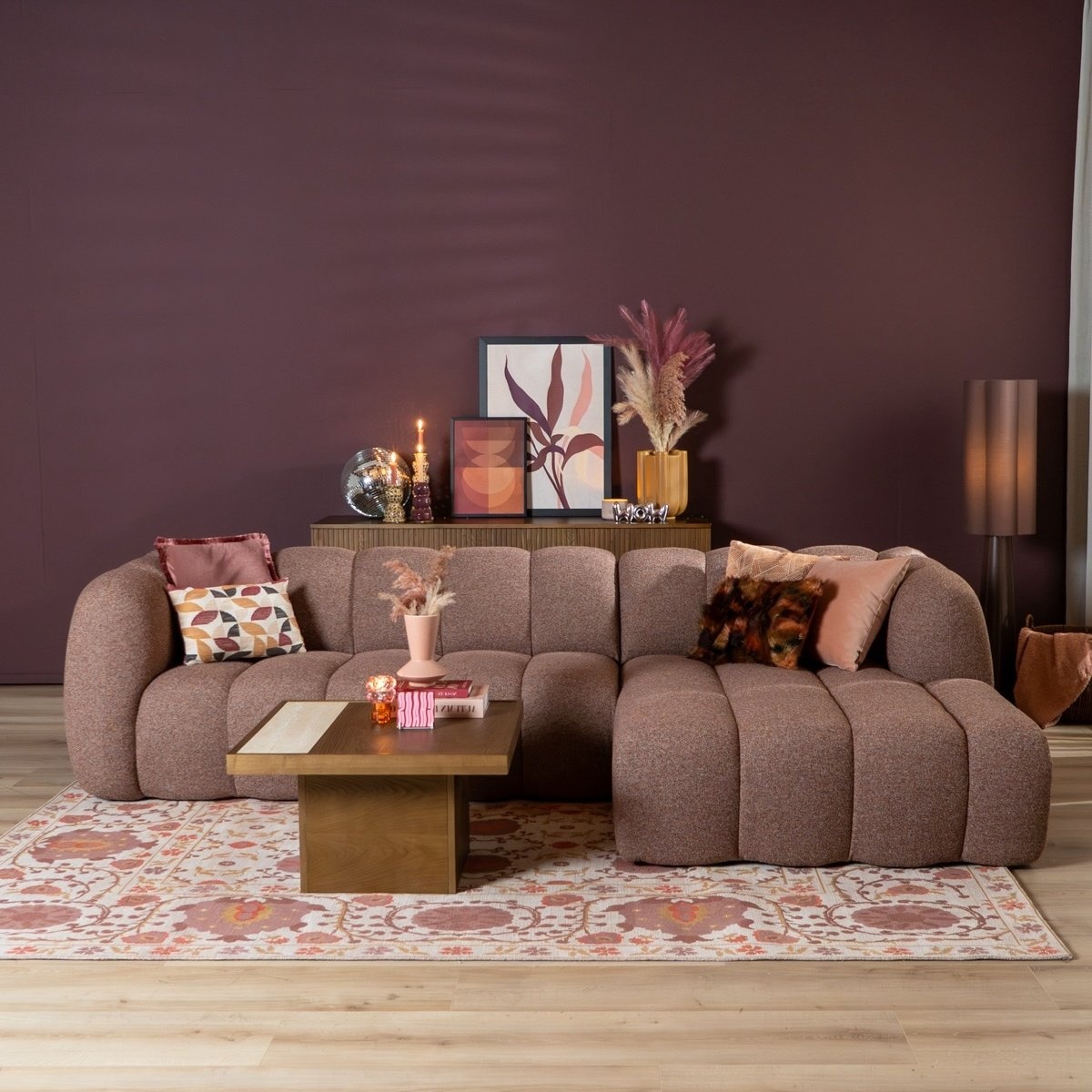 Ecksofa Luca Bouclé rot/rosa rechts