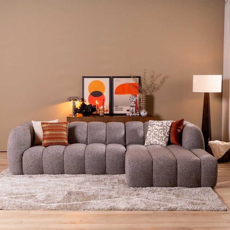 Ecksofa Luca Bouclé braun/grau rechts