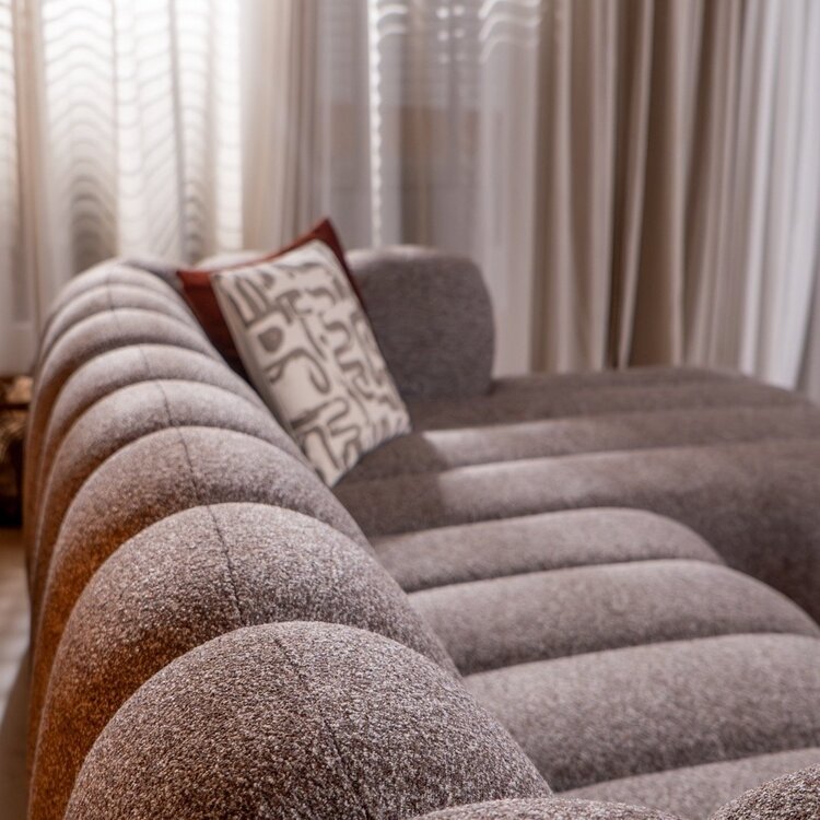 Ecksofa Luca Bouclé braun/grau rechts