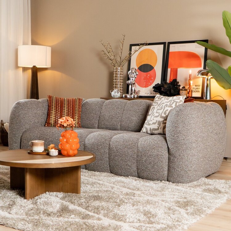 Bouclé Sofa Luca 3-Sitzer braun/grau