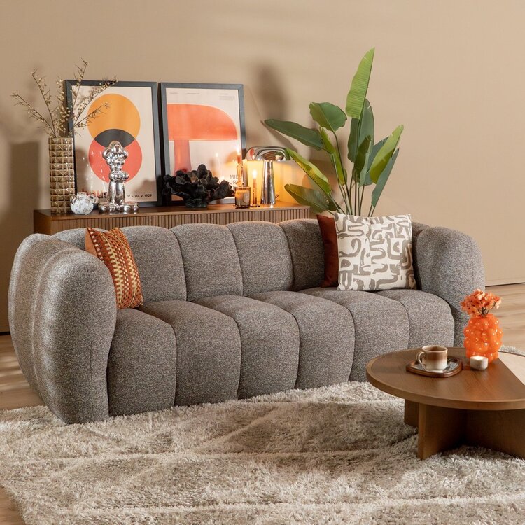 Bouclé Sofa Luca 3-Sitzer braun/grau