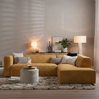 Ecksofa Memphis Chenille ockergelb/cognac rechts