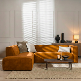 Ecksofa Memphis Samt ockergelb/cognac links