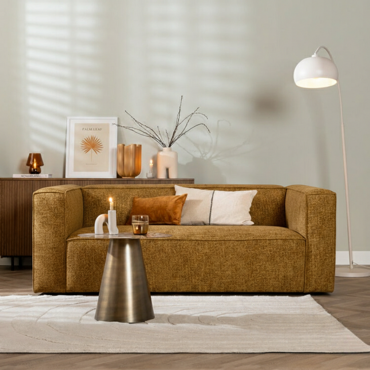 Chenille Sofa Memphis 2,5-Sitzer ockergelb/cognac