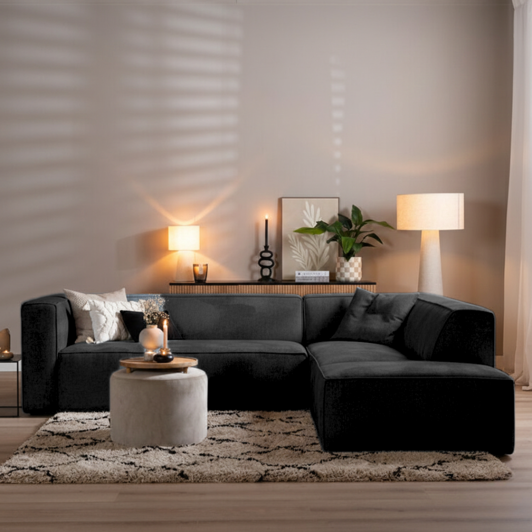 Ecksofa Memphis Stoff schwarz rechts