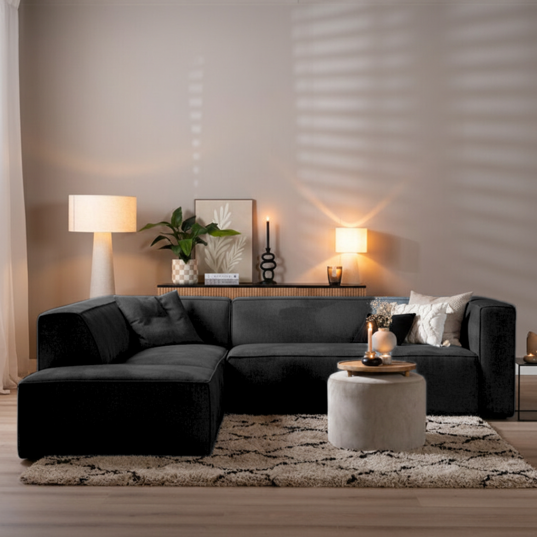 Ecksofa Memphis Stoff schwarz links