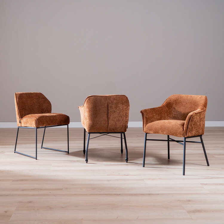 Esszimmerstuhl mit Rollen Enzo Chenille Kupfer