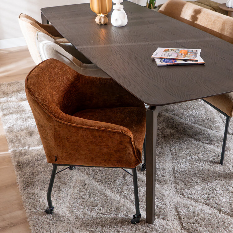 Esszimmerstuhl mit Rollen Enzo Chenille Kupfer