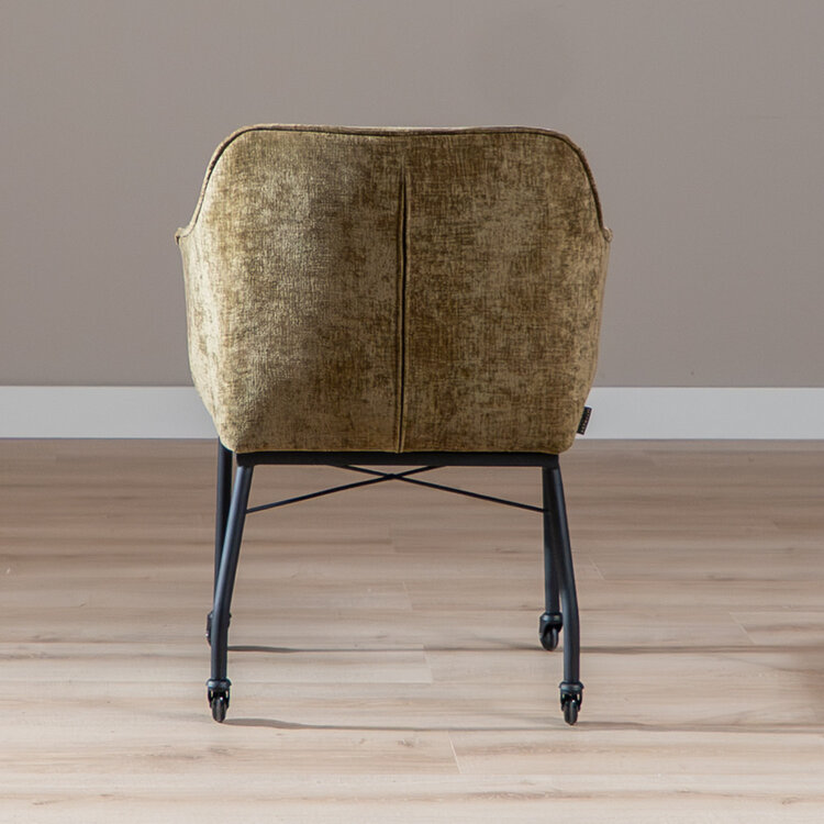 Esszimmerstuhl mit Rollen Enzo Chenille Olivgrün