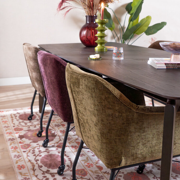 Esszimmerstuhl mit Rollen Enzo Chenille Olivgrün