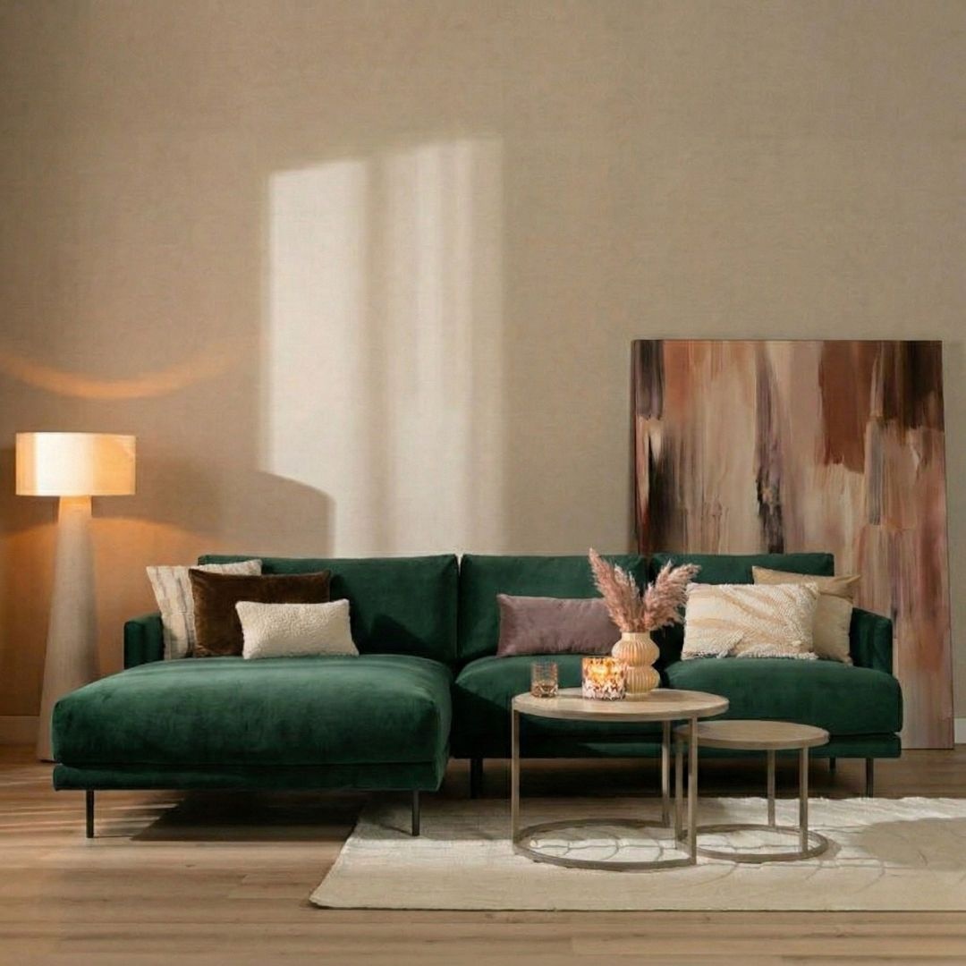 Ecksofa Denver Samt dunkelgrün links