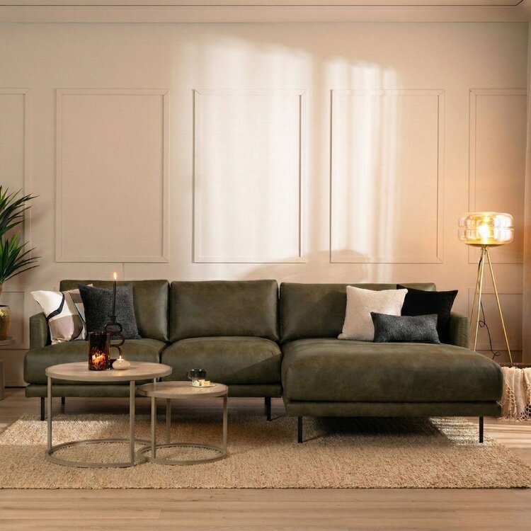 Ecksofa Denver Leder olivgrün rechts