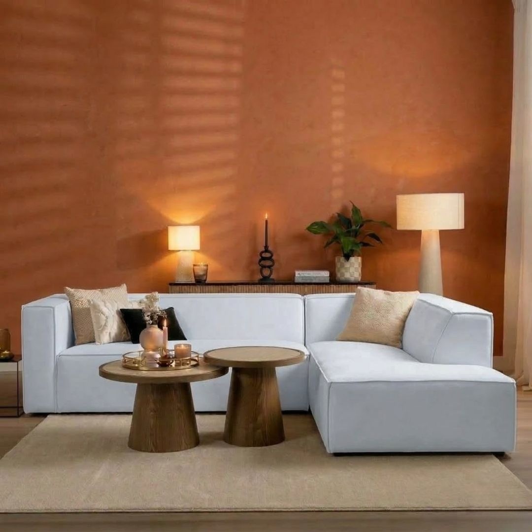 Ecksofa Memphis Stoff off white rechts