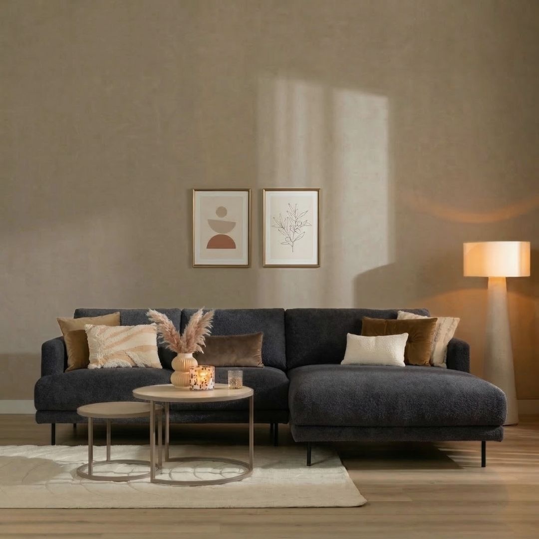 Ecksofa Denver Bouclé schwarz rechts