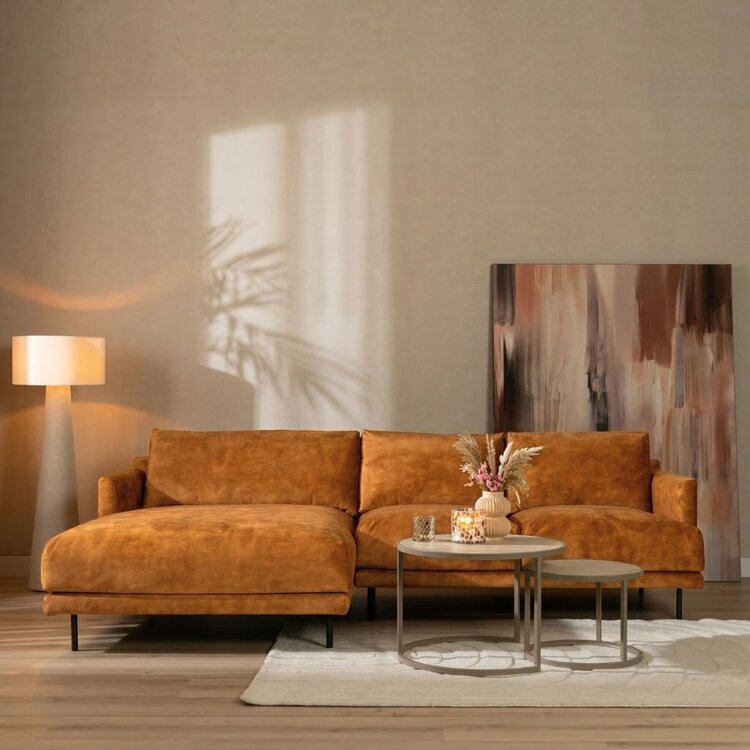 Ecksofa Denver Samt ockergelb/cognac links