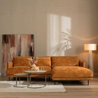 Ecksofa Denver Samt ockergelb/cognac rechts