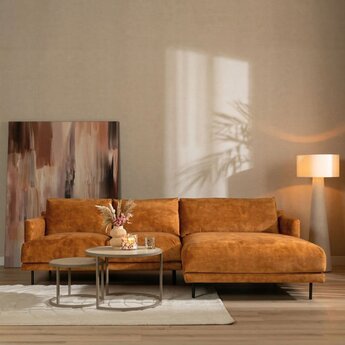 Ecksofa Denver Samt ockergelb/cognac rechts