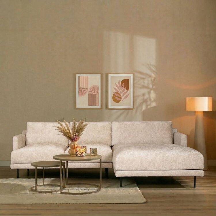 Ecksofa Denver Chenille weiß/beige rechts