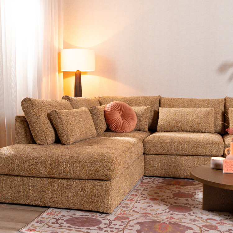 U-Sofa Kyle 6-Sitzer Chenille ockergelb