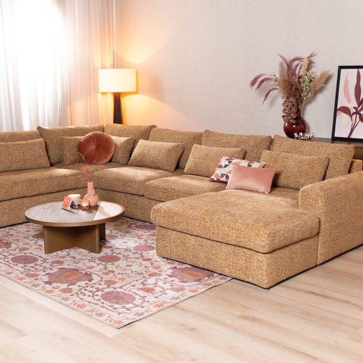 U-Sofa Kyle 6-Sitzer Chenille ockergelb