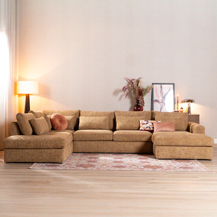 U-Sofa Kyle 6-Sitzer Chenille ockergelb